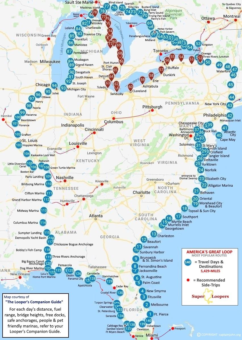 Route map: America's Great Loop — 6,000 miles around the eastern US